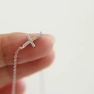 Bling Sideways Cross Necklace