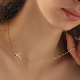 Sideways Modern Cross Necklace