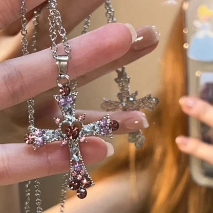 Women's Pink Cross Necklace - Image 3