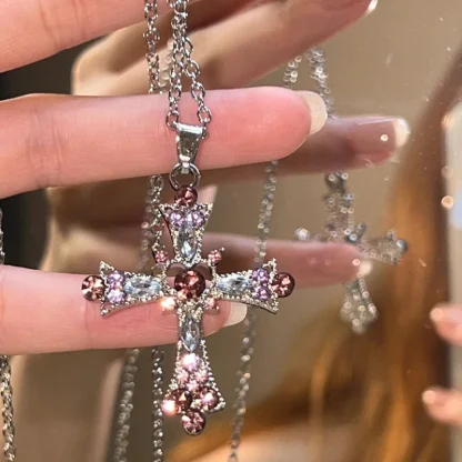 Women's Pink Cross Necklace - Image 4